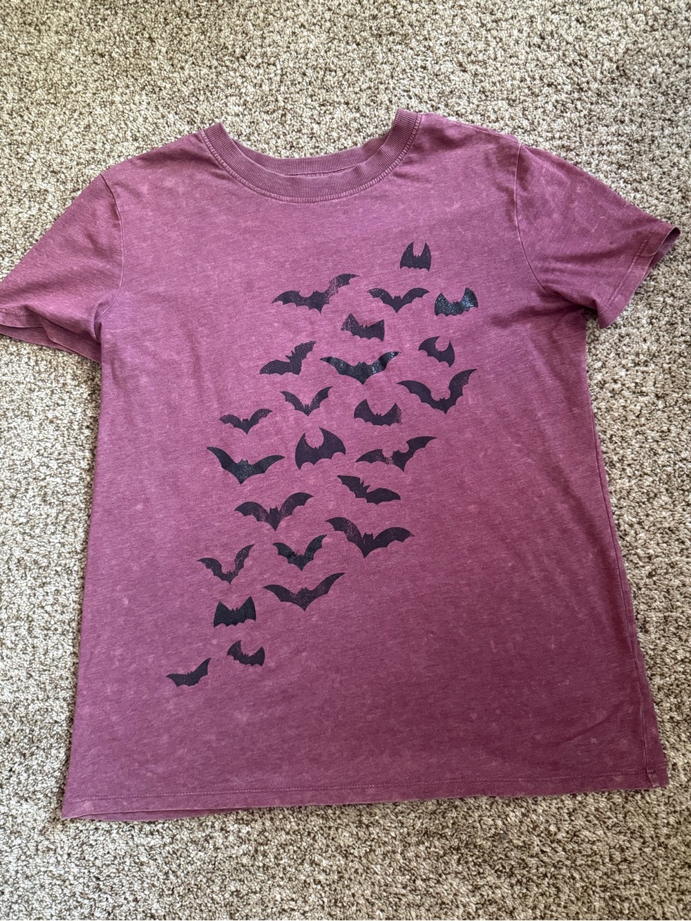 Maurice's Oversized For Size Small Maroon Distressed Shirt With Bats Graphic